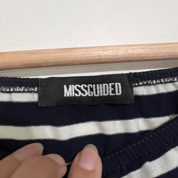 Missguided Navy and White Striped Off the Shoulder Long Sleeve Crop Size 8 - Picture 3 of 5